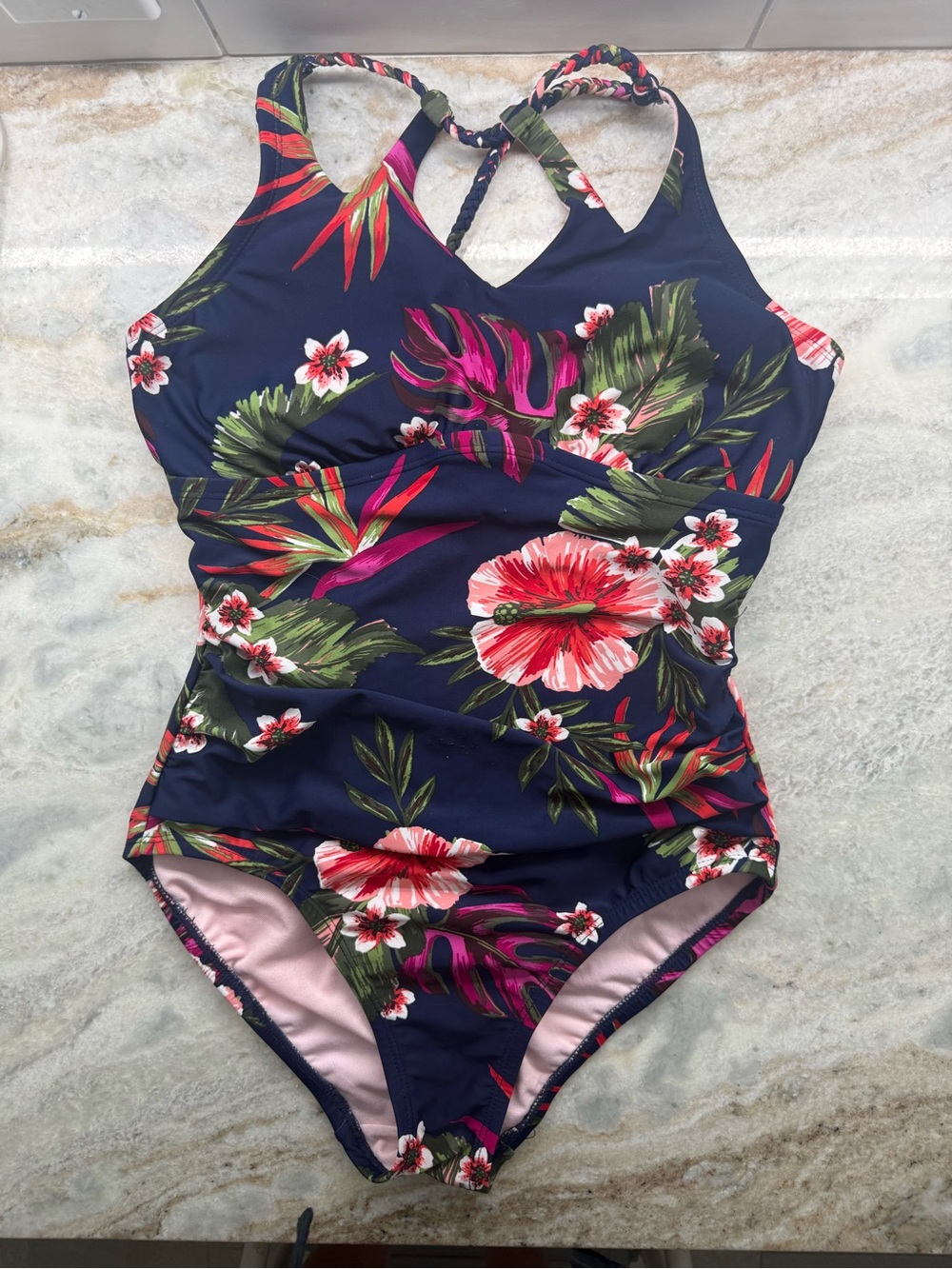 Kona Sol Navy Tropical Floral One-Piece Swimsuit